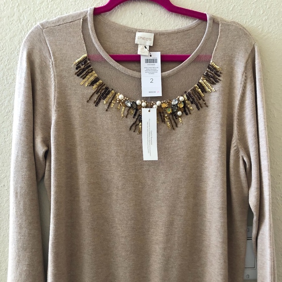 Chico's Sweaters - Chicos in their Sz. 2 Tan Sweater w/embellishments
